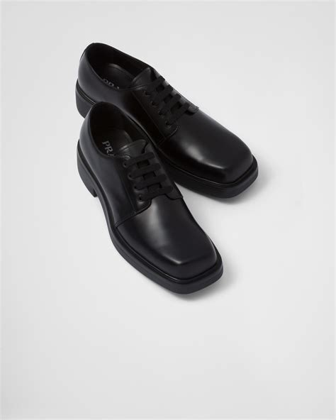 exaggerated sole derbies prada|Monolith brushed leather derby shoes in black .